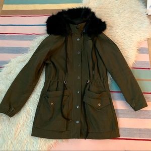 blankNYC long coat fur hood